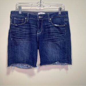 Paige Denim Grant Short Dark Wash SZ 29 7" Inseam Raw Hem Midrise Cream Stitch